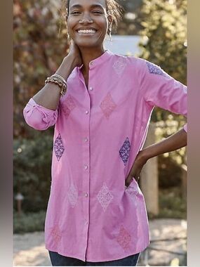 J. Jill Camellia Multi  Embroidered Button Down Tunic